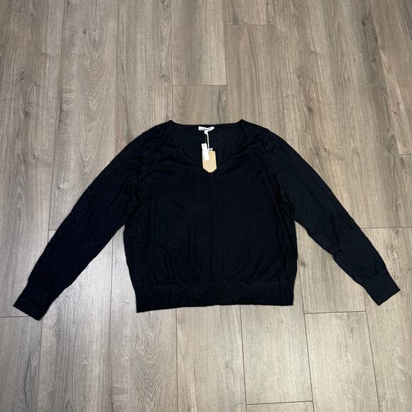 Madewell Merino Wool-Silk Blend V-Neck Sweater SZ XL Black Relaxed Fit Pullover - Picture 4 of 9